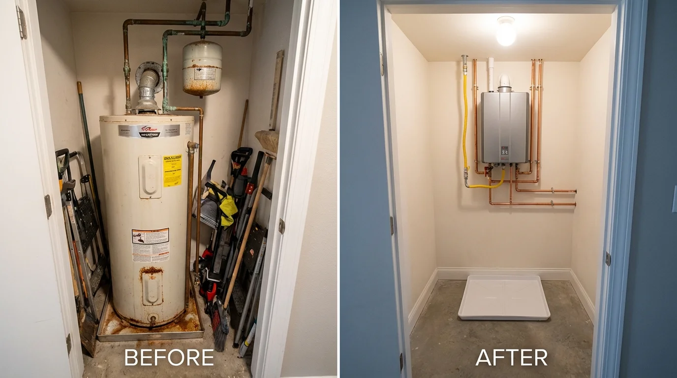 Tank water heater versus wall-mounted tankless unit comparison for Fremont, MI homeowners
